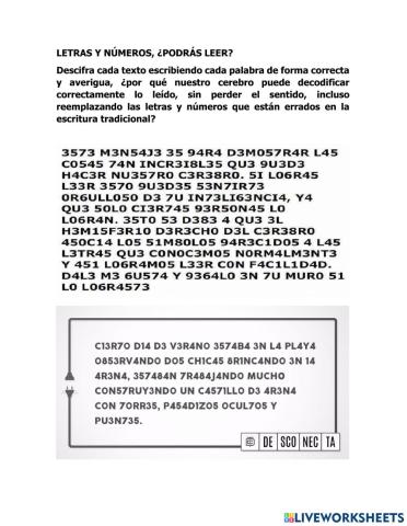 Letras y números entre palabras, ¿podrás leer?