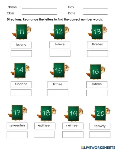 Number Words 11 - 20
