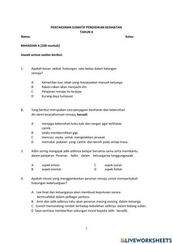 Penilaian sumatif pendidikan kesihatan tahun 6
