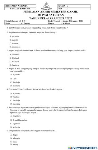 Pas ips kelas 6 s 1 2021