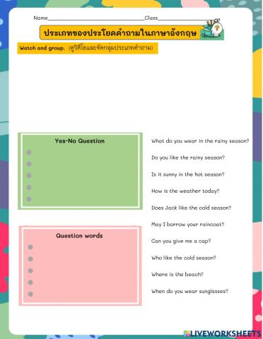 ประเภทของของประโยคคำถามในภาษาอังกฤษ
