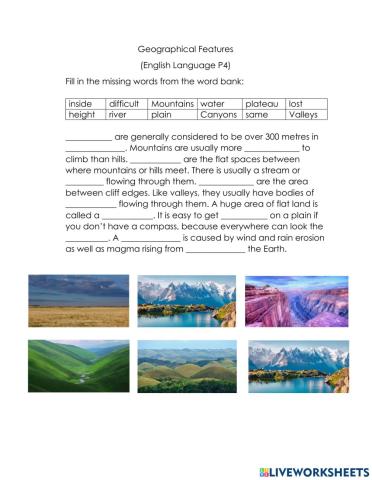 P4 WK8 Geographical features sheet