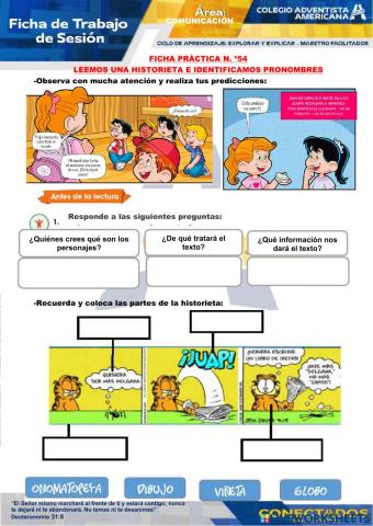 Leemos historietas e identificamos pronombres