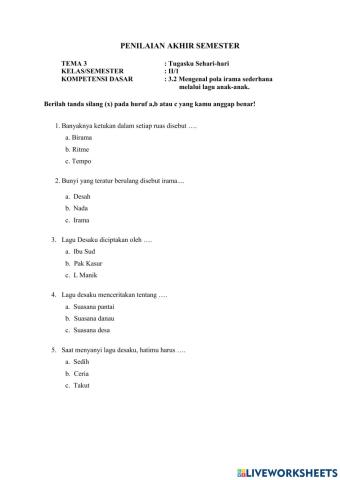 Soal SBDP Kelas 2 Tema 3 Pola Irama ok