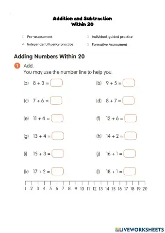Addition and Subtraction within 20