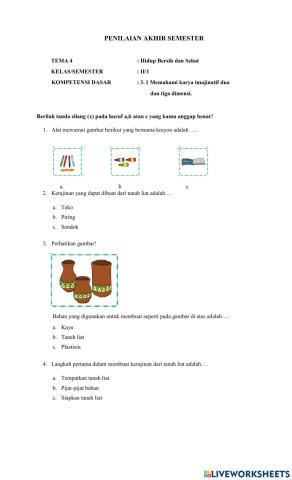 Soal SBDP Kelas 2 Tema 4 Karya imajinatif