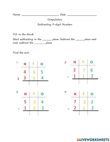 Subtracting 3-digit Numbers 1