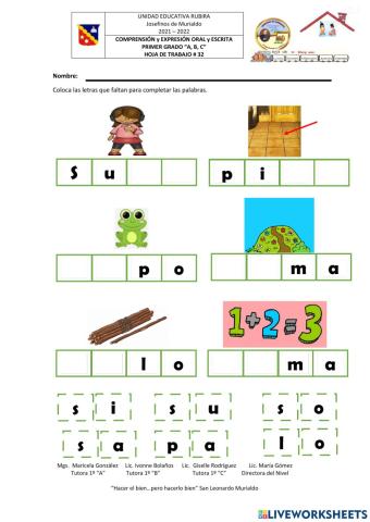 Formación de palabras con fonema s