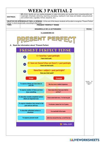 Ejercicios Online- Present Perfect Tense-3rd BGU