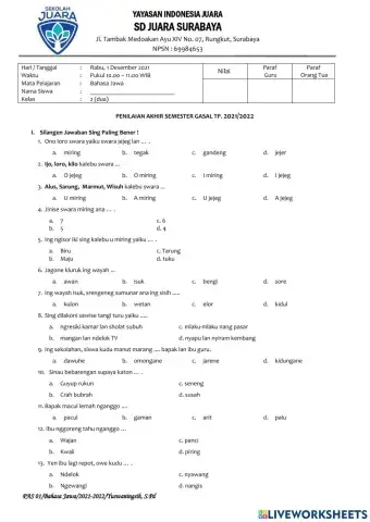 PAS 1 Bhs. jawa kelas 2