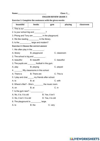 Grade 3 - Review Unit 7
