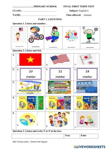 Grade 4 final first term test