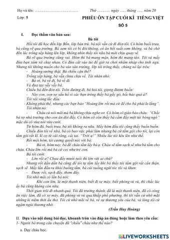 Phiếu ôn tập Tiếng Việt số 5