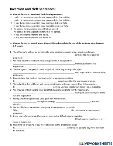 Inversion and cleft sentences: Negotiation