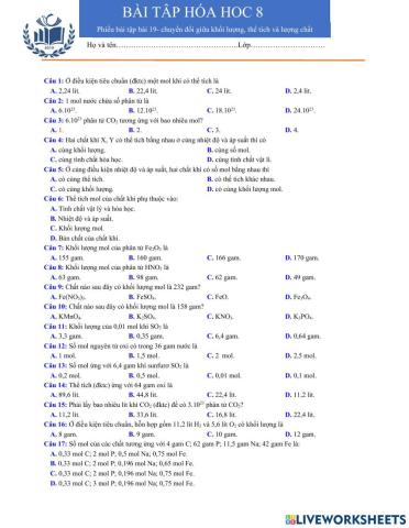 Bài tập bài 19- hóa 8
