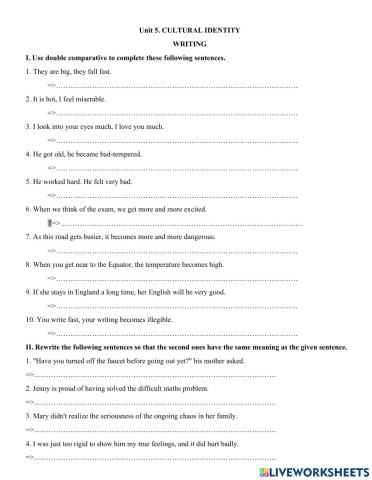 Unit 5. CULTURAL IDENTITY WRITING