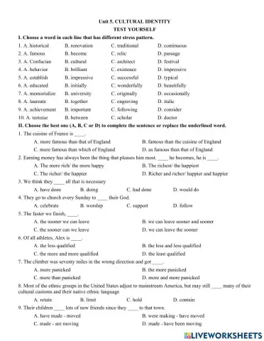 Unit 5. CULTURAL IDENTITY TEST YOURSELF