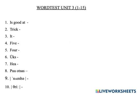 Wordtest Unit 3 (1-15)