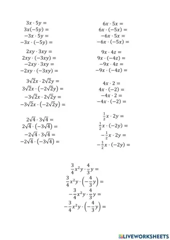 Înmulțire calcul algebric