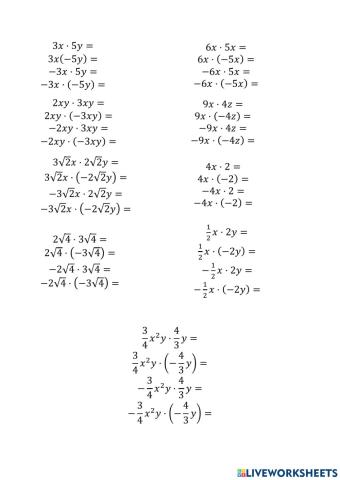 Înmulțire calcul algebric