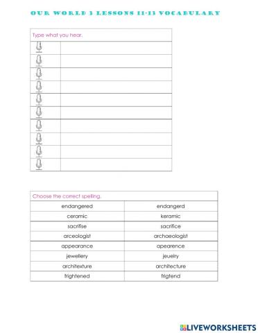 Our world 3 lessons 11-13