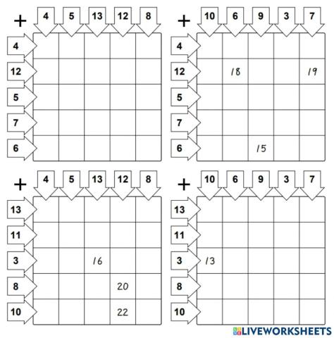 Tablas pequeñas sumas 2