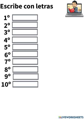Escribe los ordinales con letras