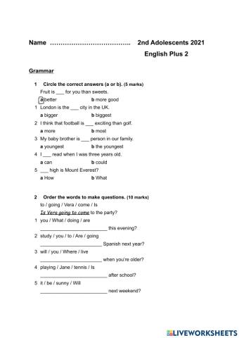 English Plus 2- Final Exam