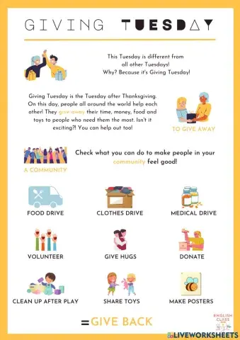 Primary School (Grade 4-6): Giving Tuesday (EFL-ESL))