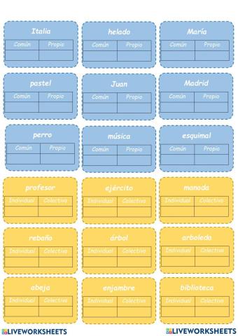 Sustantivos propios, comunes, individuales y colectivos