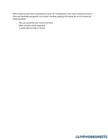 Friendly Letter Prompt