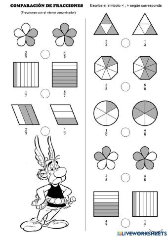 Comparación fracciones mismo denominador