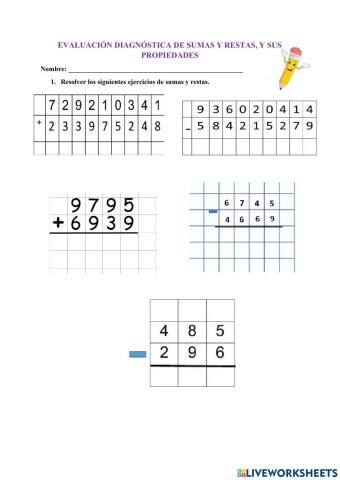 Ejercicios de suma y resta, y sus propiedades
