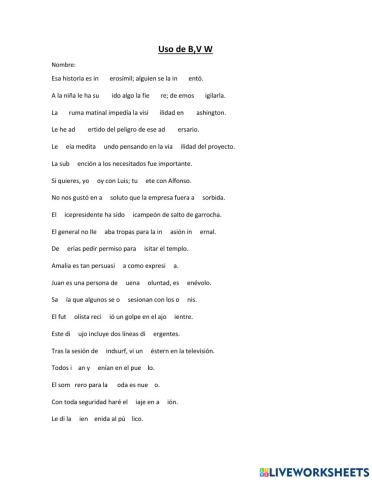Uso de B, V, W