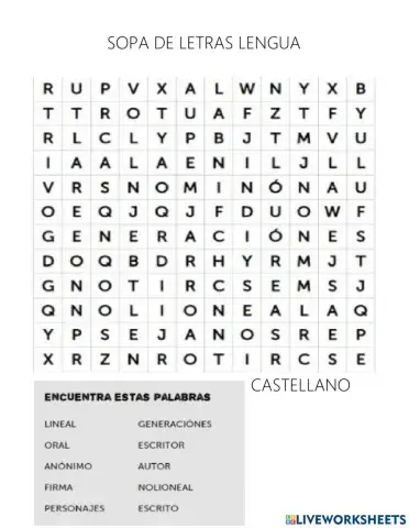Sopa de letras lengua castellano