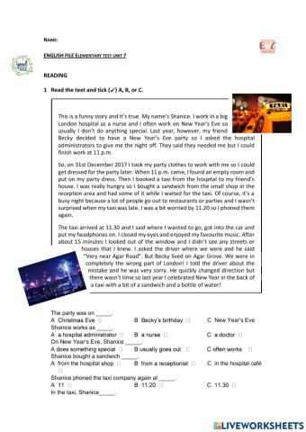 English file Elementary Unit 7