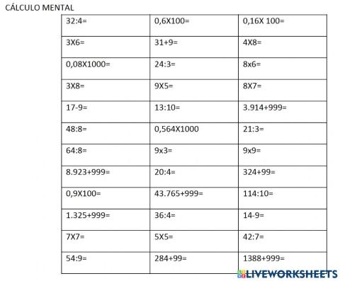 Cálculo mental 4