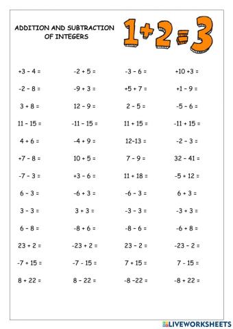 Addition and Subtraction of Integers