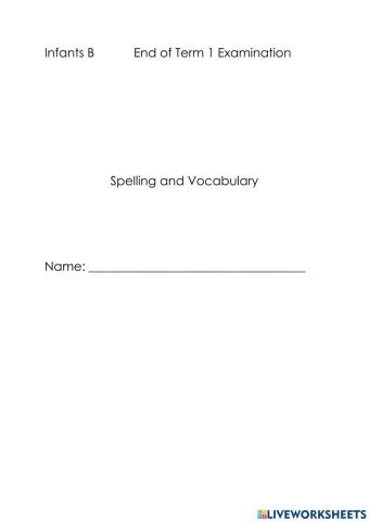 End of Term 1 test 2021 Spelling and Vocabulary