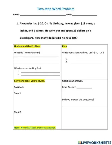 Two Step Word Problem