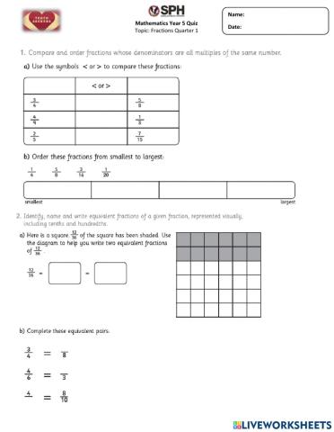 Math Quiz Fractions year 5