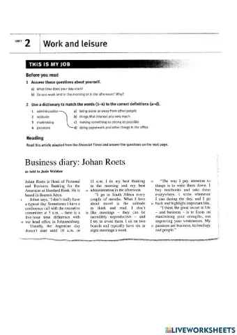 Market Leader I-Unit 2-Test Bank: Reading