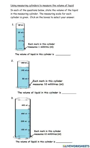 Using measuring cylinders to measure the volume of liquid