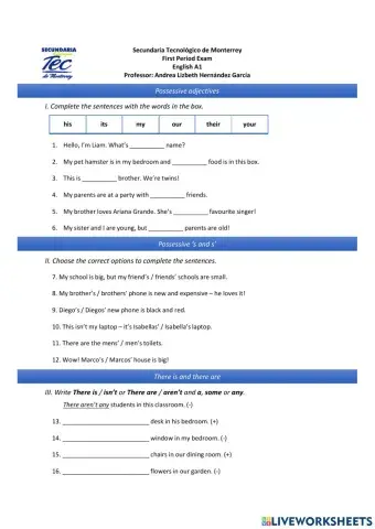 English A1 First Period Exam