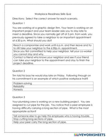 Worplace Readiness Quiz