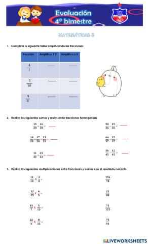 Evaluación matemáticas 3  -  4°bimestre