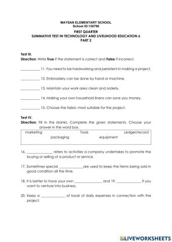 TLE Summative Test -3