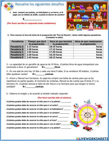 Desafíos 4°.8 (sumas y restas con decimales y números naturales, reparto y multiplicación