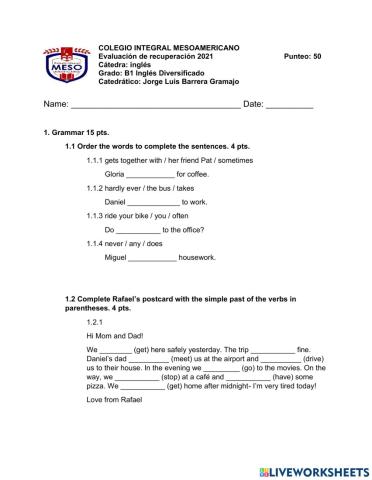 Recuperación Inglés Básicos