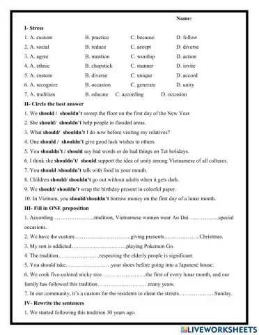 Grade 8- Customs and Traditions (1)